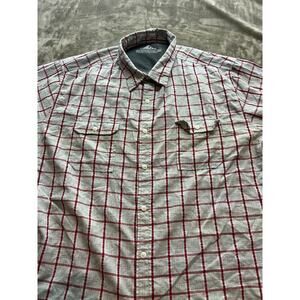 Croft & Barrow Short Sleeved Shirt Quick Dry Vented Back RED‎ Gray Check XXL